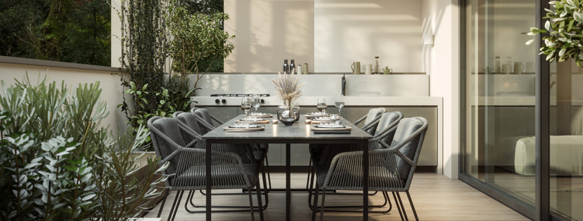 Luxury outdoor table with chairs and built in barbeque